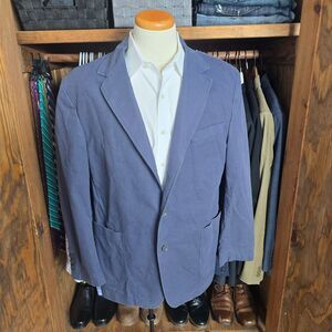 Saint Hilaire Cotton/Linen Stretch Casual Blue Blazer 42R